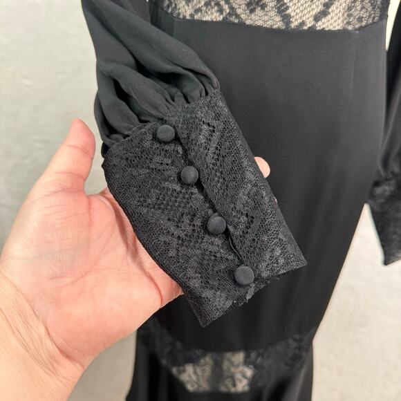 Milly Arianna Python Lace Dress Black Midi Long Sleeve Cocktail Party Size 4 - Picture 9 of 15